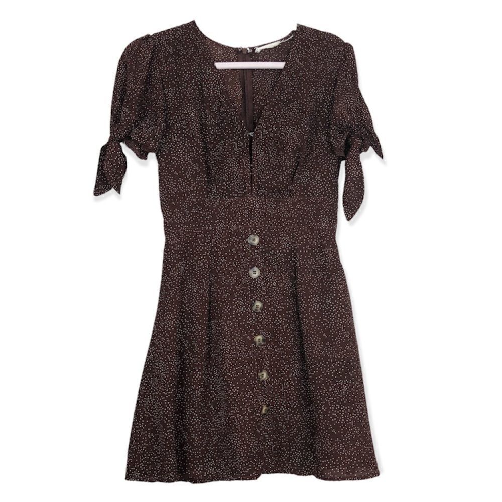 Blu Pepper Brown Cream Polka Dot Button Detail Mini Dress